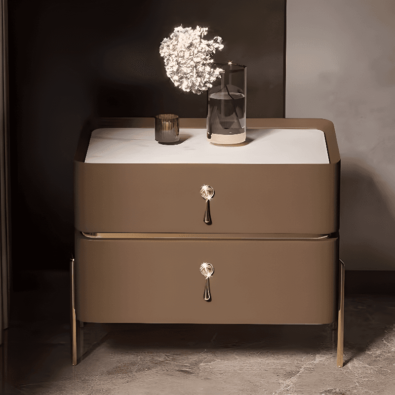Organic Modern Stone Drawer Storage Nightstand with Leg & 2 Drawers