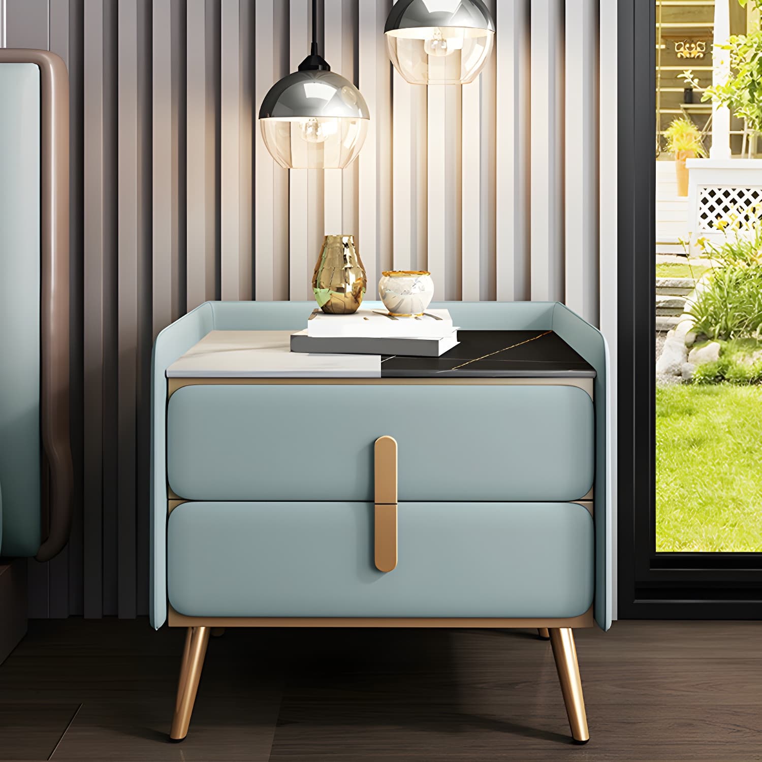Modern Bedside Cabinet Stone Bed Nightstand with 2 Drawers for Living Room - image 8