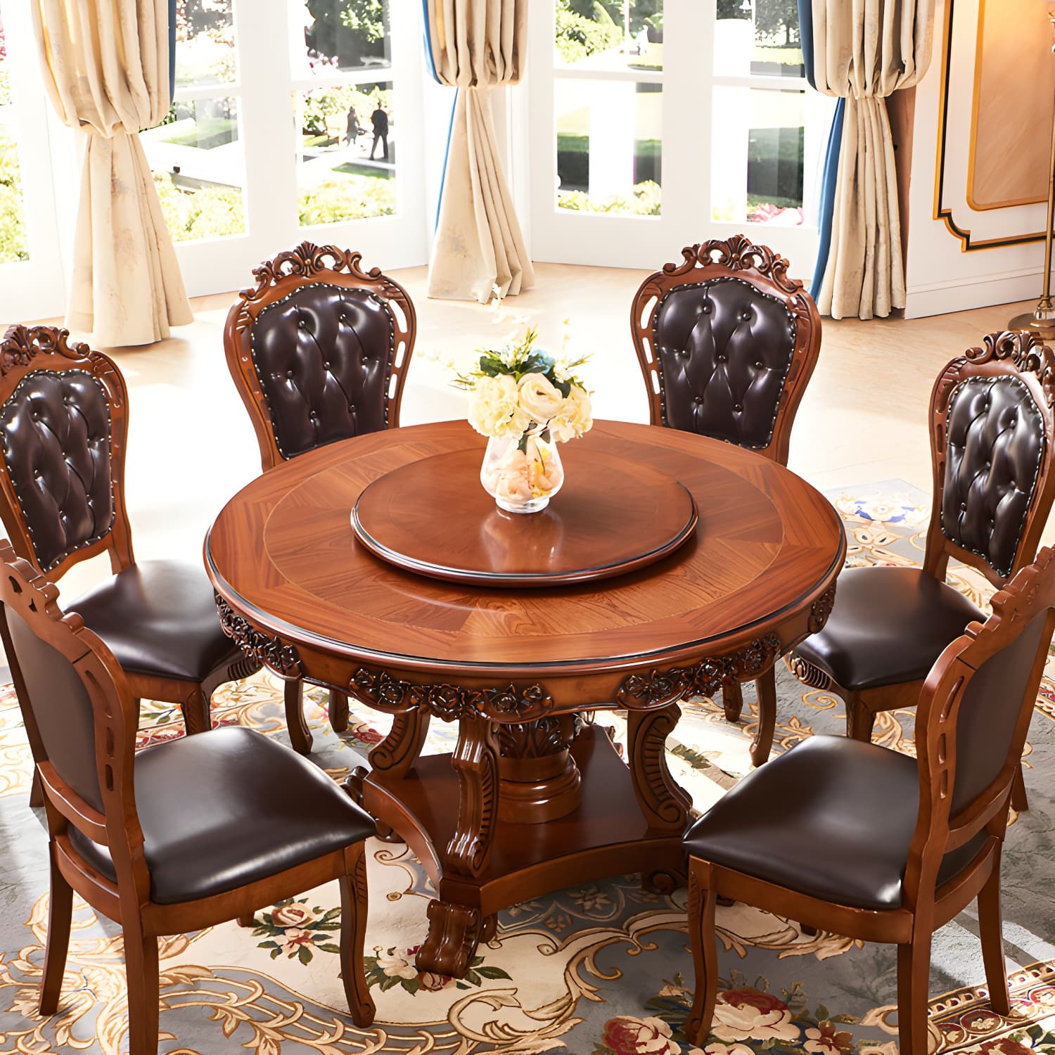 Rubberwood Base Victorian Round Table Pedestal Base Table for Dining Room - image 4