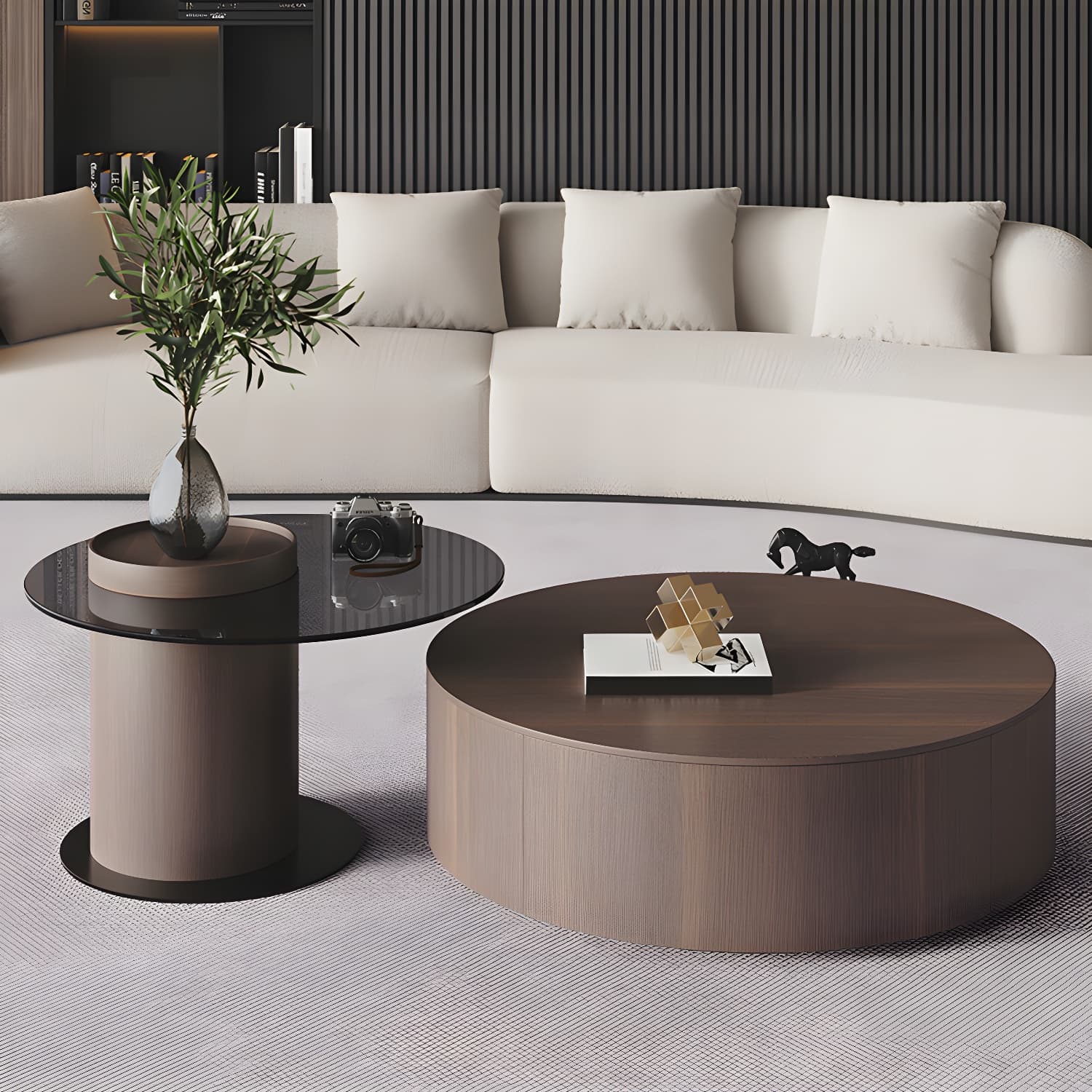 11"H Contemporary Coffee Table Round Coffee Cocktail Table with Drawer - image 7