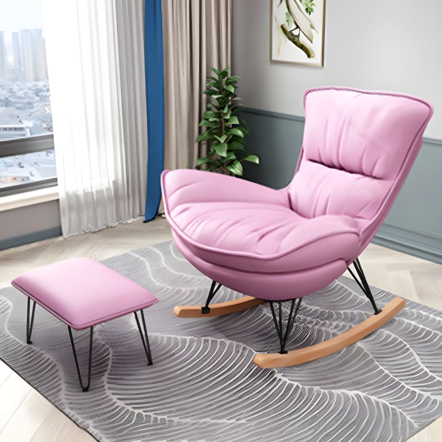 Modern Rocking Chair Metal Frame Doll Cotton Filling Cushion Wingback Rocker Chair - image 10