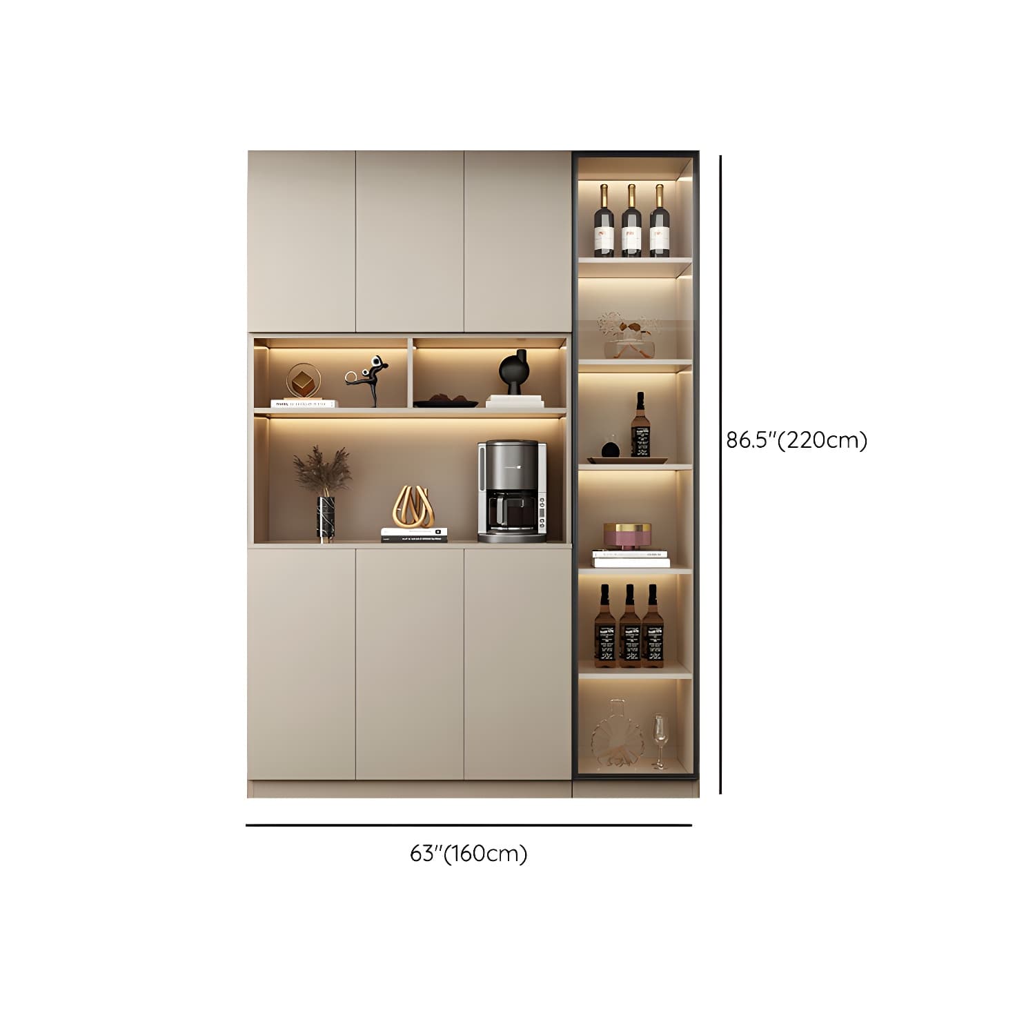 Contemporary Champagne Engineered Wood Shelves Included Sideboard with Doors - image 17