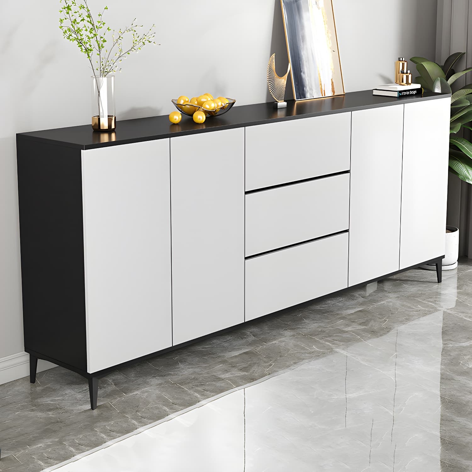 White Wood Buffet Sideboard with Drawers and Cabinet Included - image 7