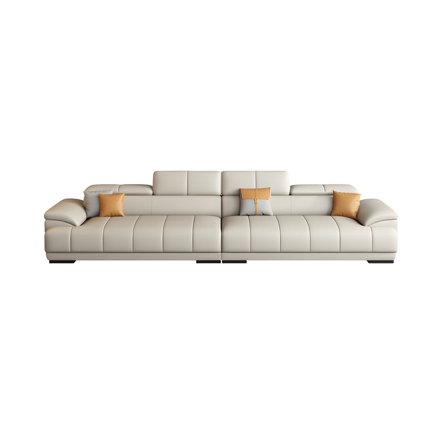 Elegant Beige Scandinavian Leather Sectional with Adjustable Headrests - image 5