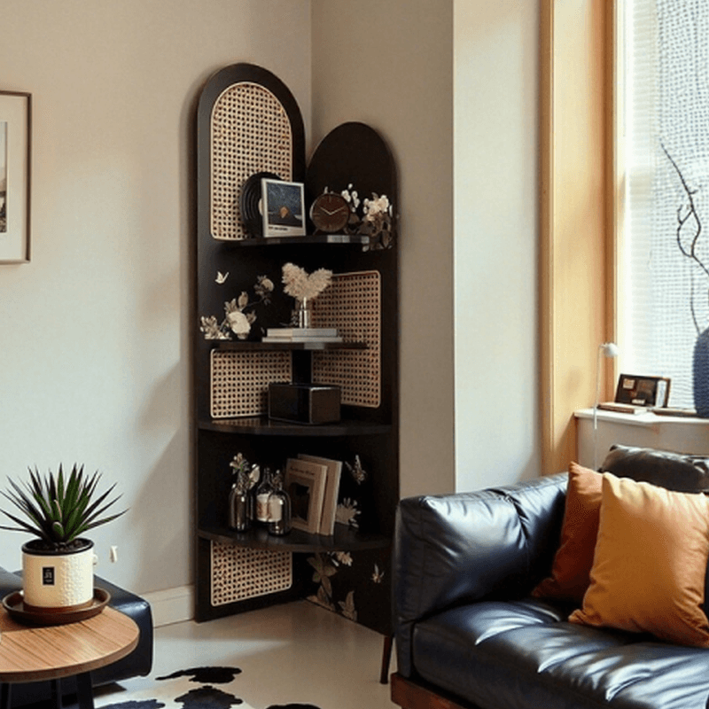 Modern Simple Style Nook Decorative Cabinet with 4 Exterior Shelves, Matte Black Laminate Top - image 8