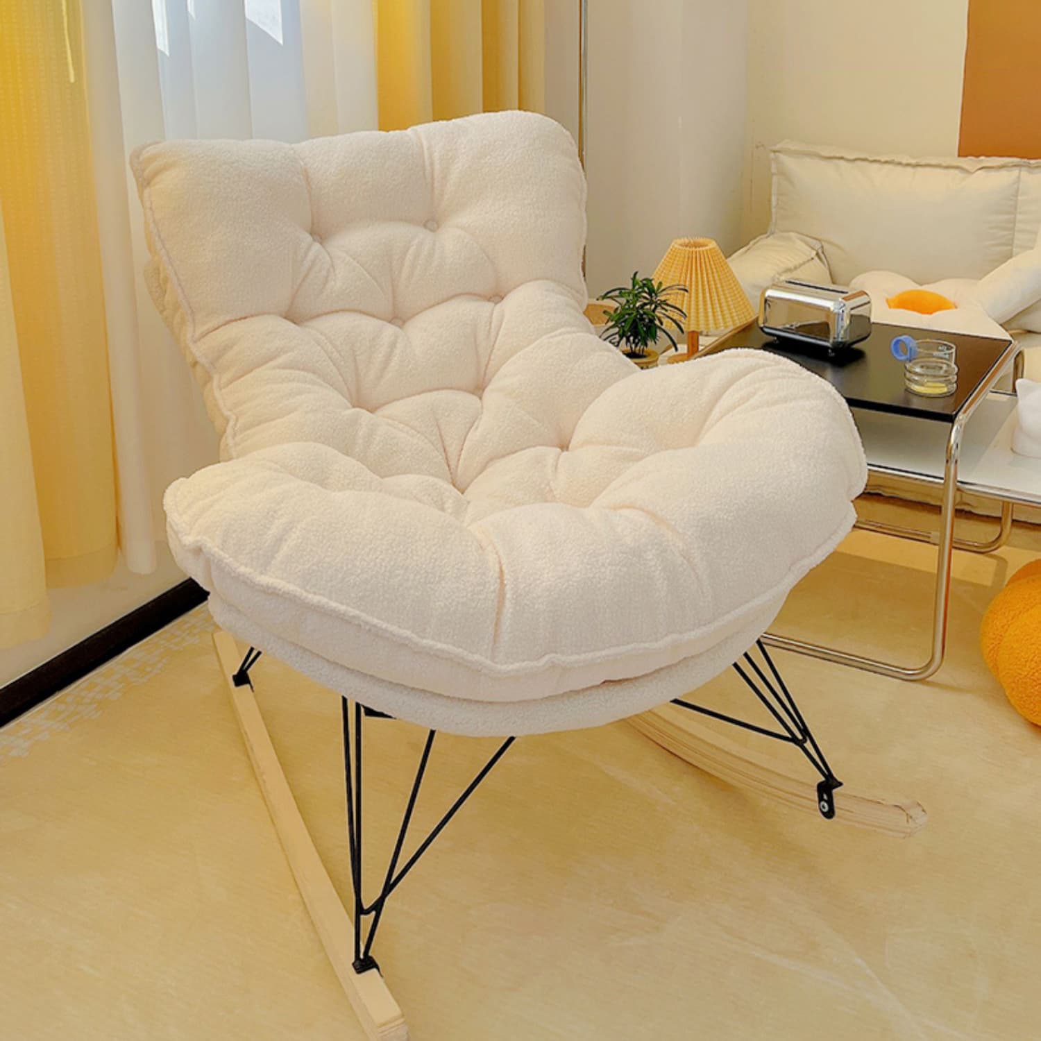 Modern Tufted Upholstered Rocking Chair with Natural Wood Legs - image 14