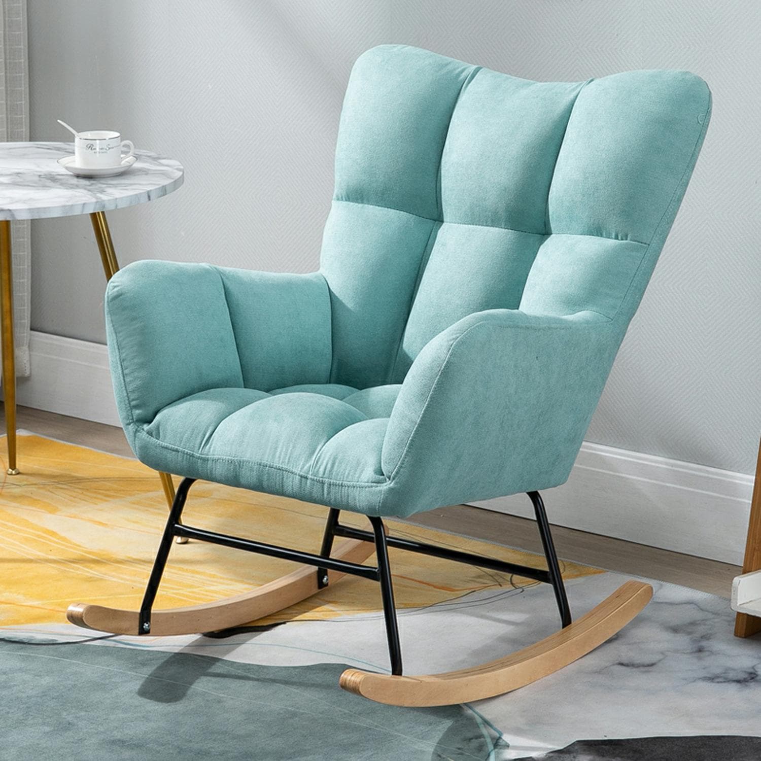Stylish Modern Upholstered Rocking Chair with Tufted Design and Wood Legs - Support Up to 398 lbs - image 8
