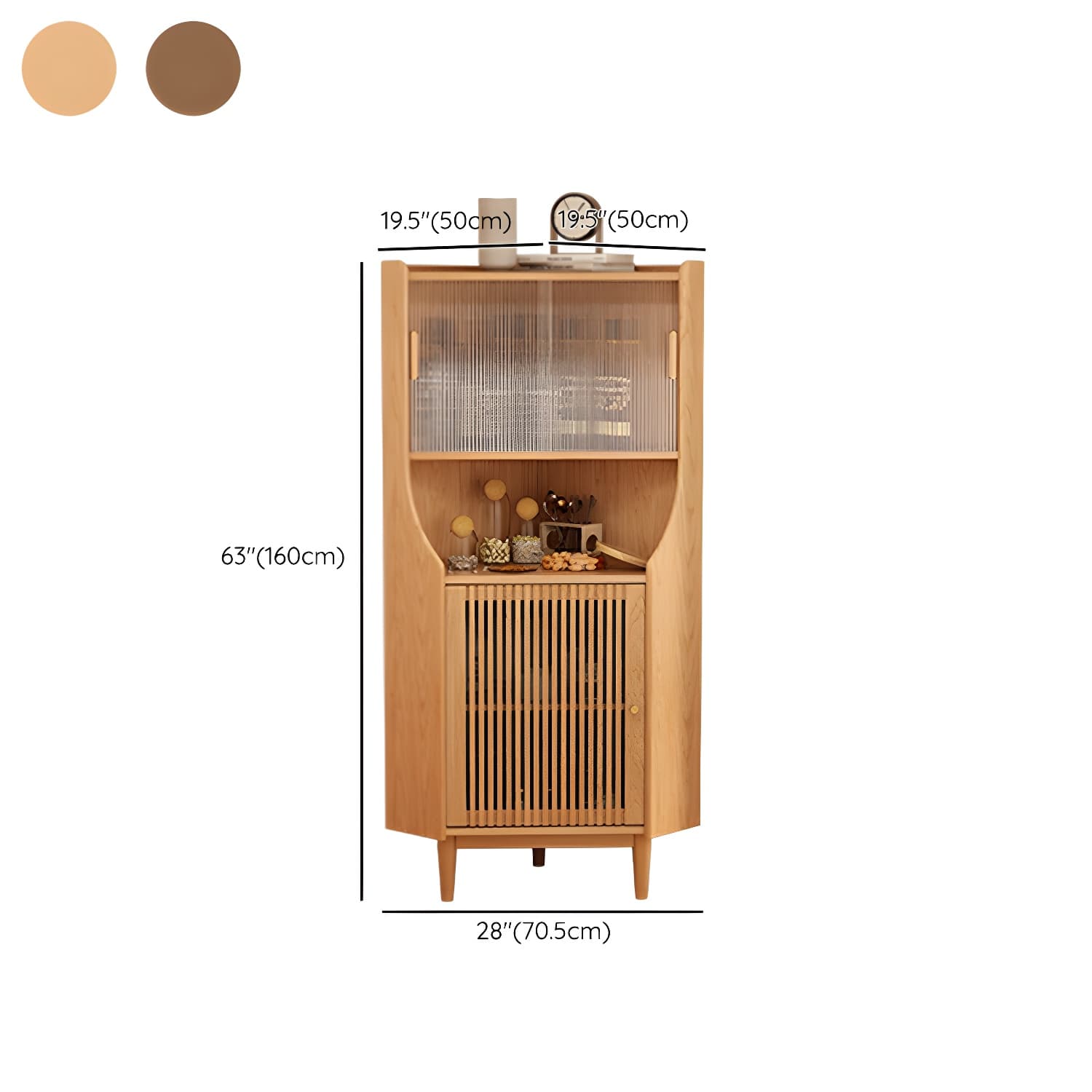 Corner Scandinavian Accent Cabinet with Wood Counter Top and Glass Doors, 2 Exterior Shelves - image 17