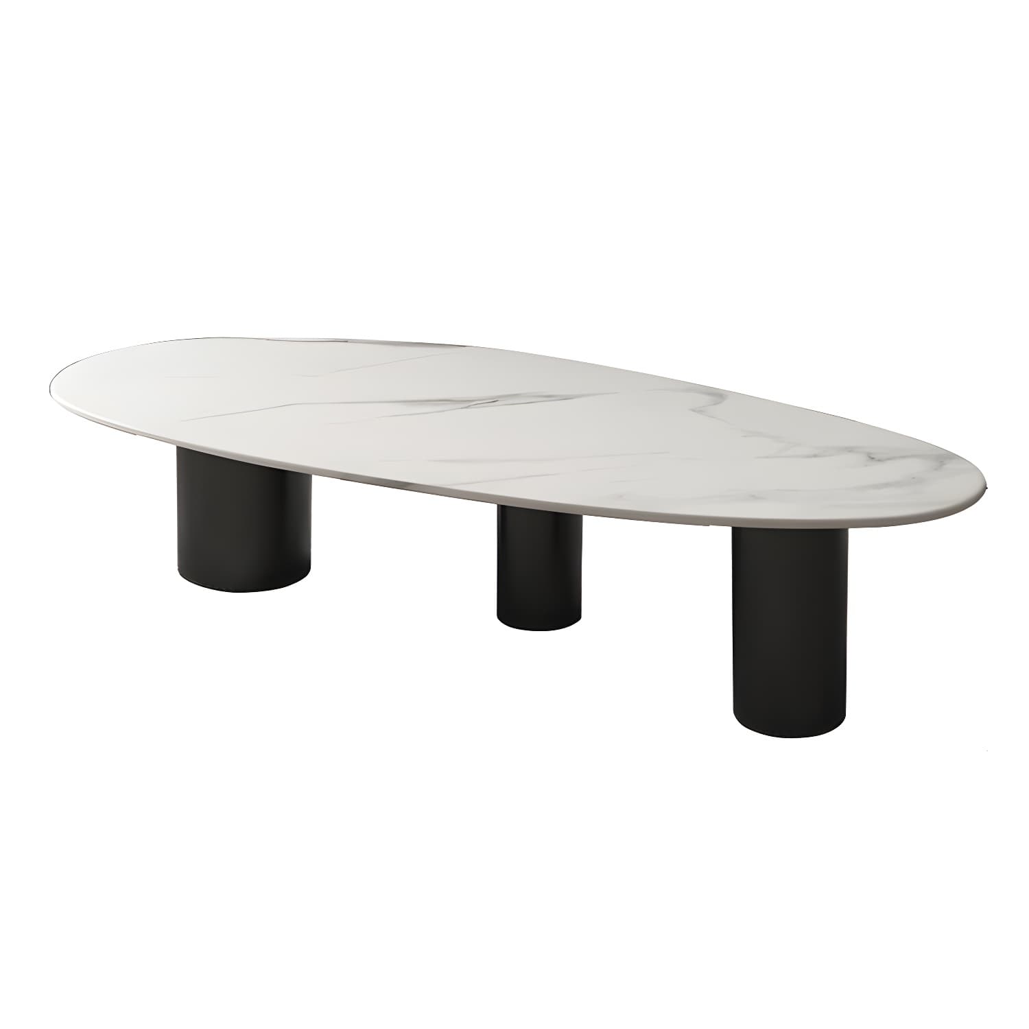 Luxurious 3 Legs Elliptical Stone Coffee Cocktail Table in White/Grey - image 5