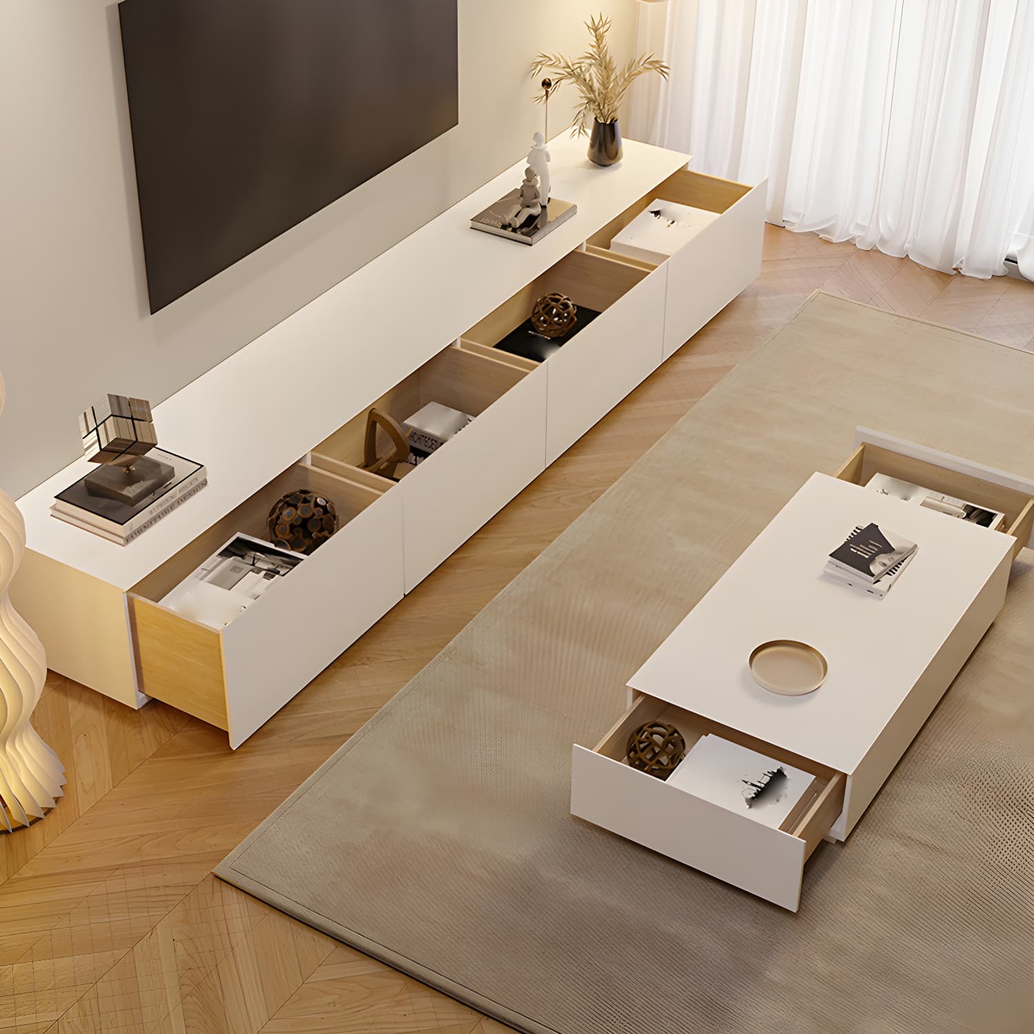 Modern Engineered Wood TV Media Stand Enclosed Storage TV Console - image 4