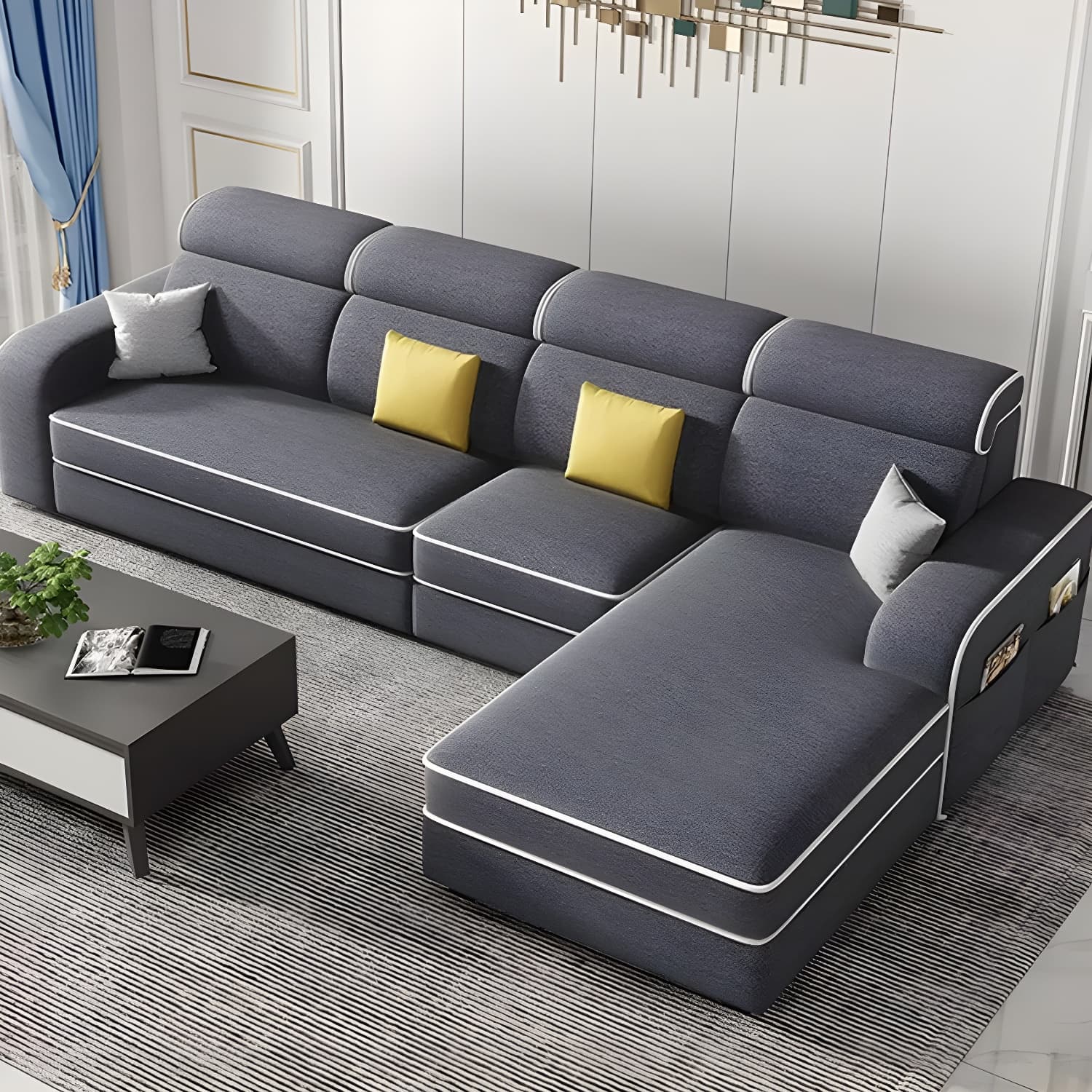 Modern Wood Frame L-Shape Sectional Sofa Chaise with Storage - 3 Piece Set - image 11
