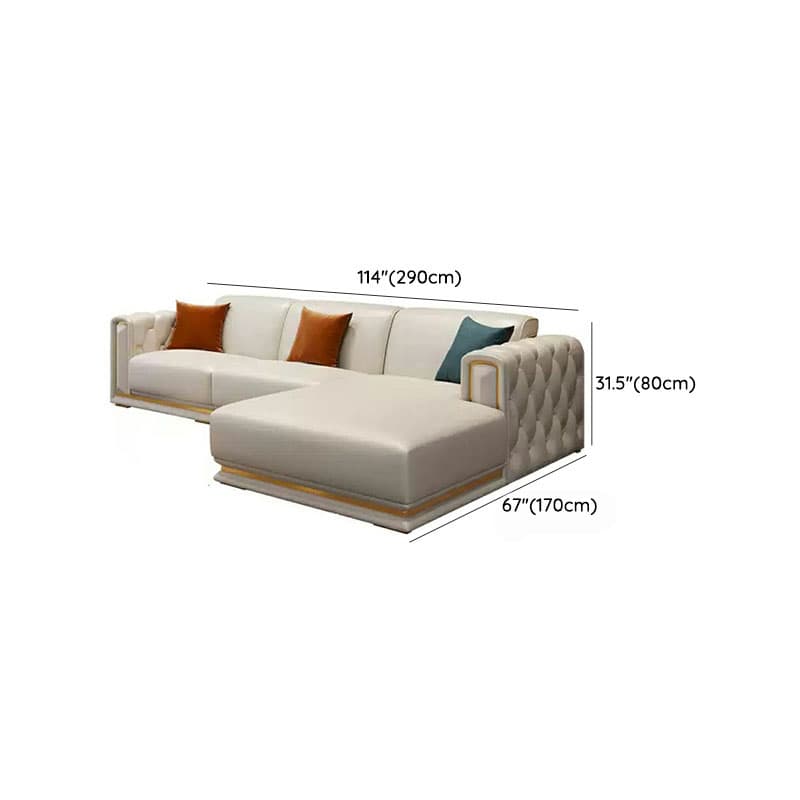 Glam Genuine Leather Sofa and Chaise in Beige with Square Arm - image 21