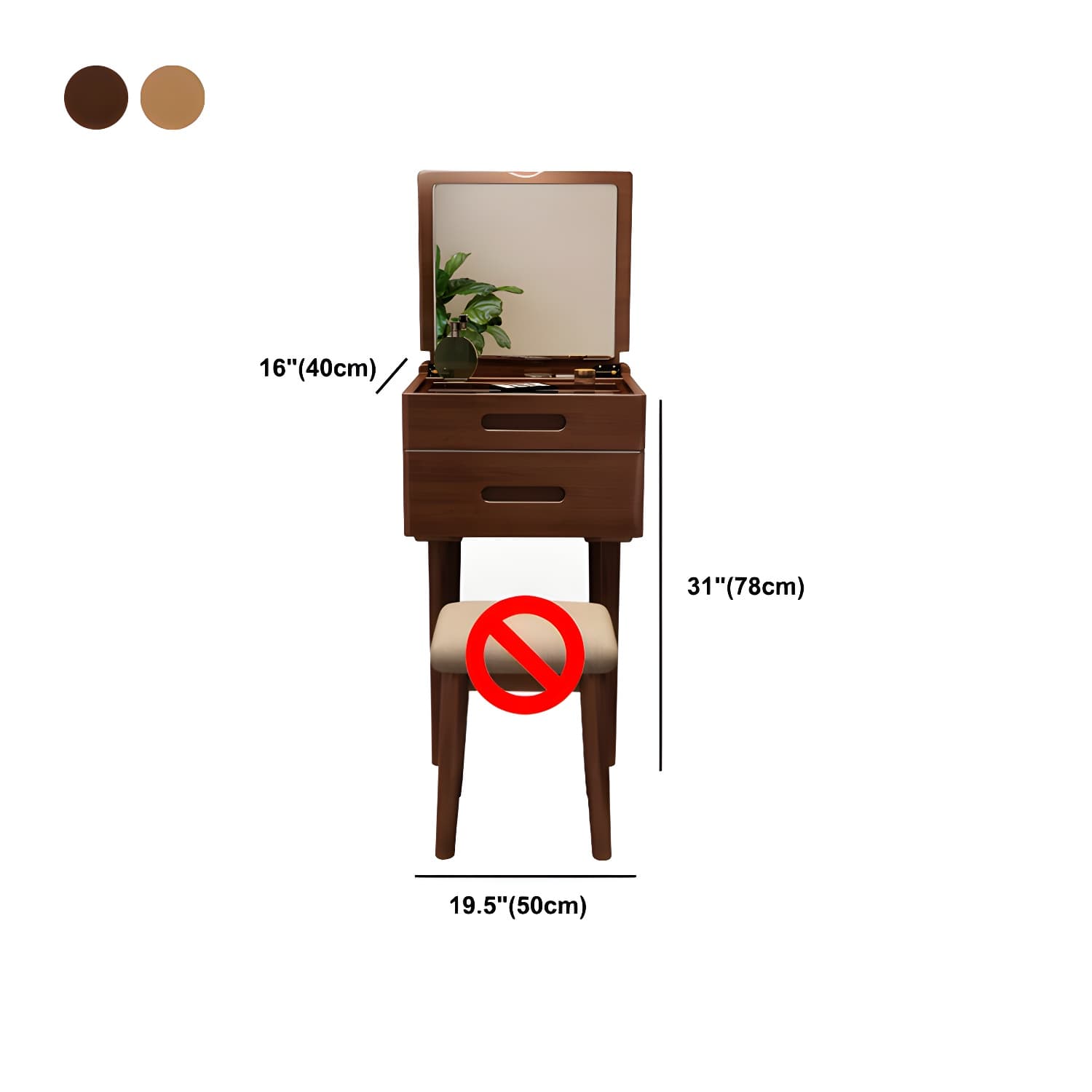 Solid Wood Flip-top Vanity Set Mirrored Vanity Desk Stool Set - image 14