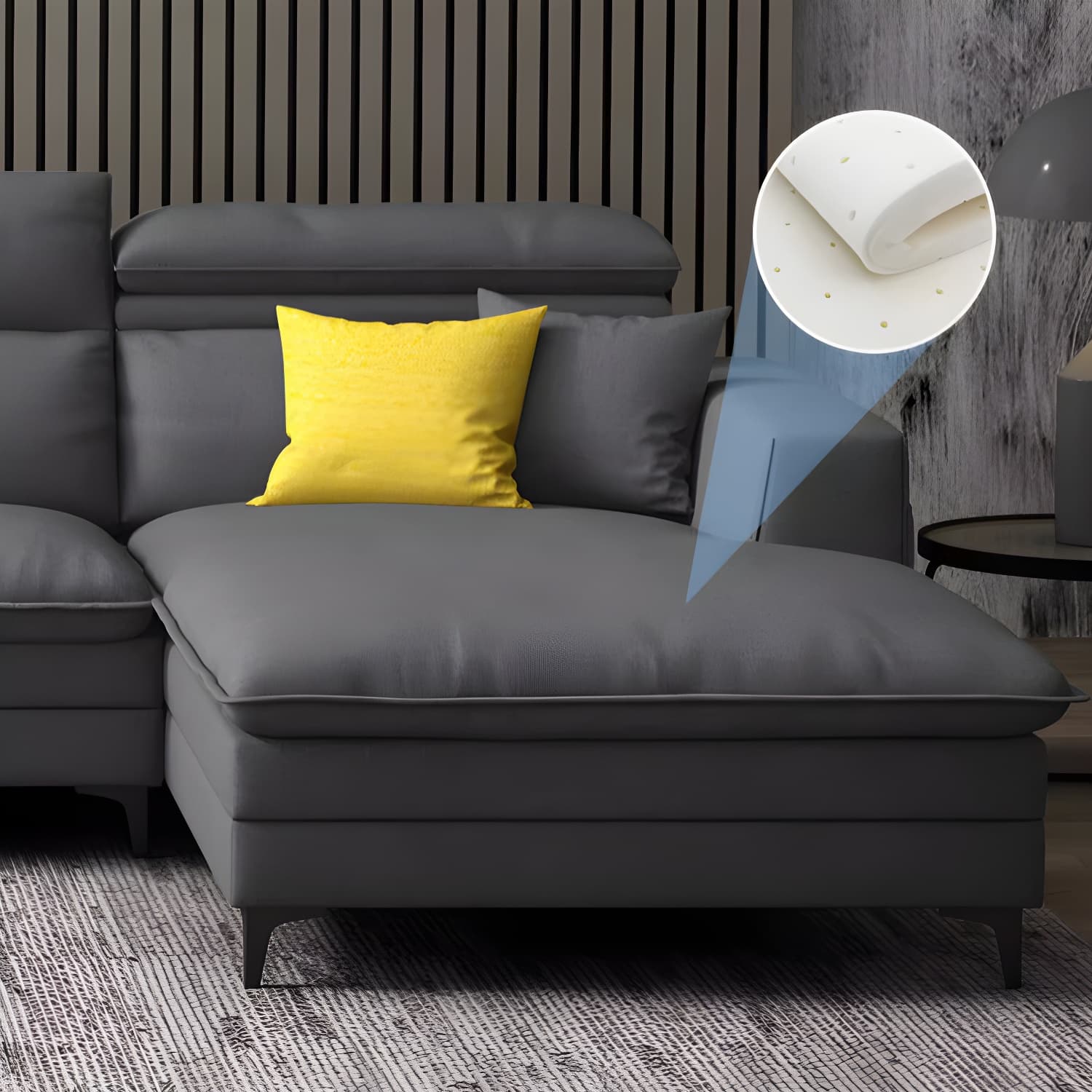 Modern Wood Frame Stationary Sectional Sofa with Black Legs and Storage in Cotton Blend Upholstery - image 14