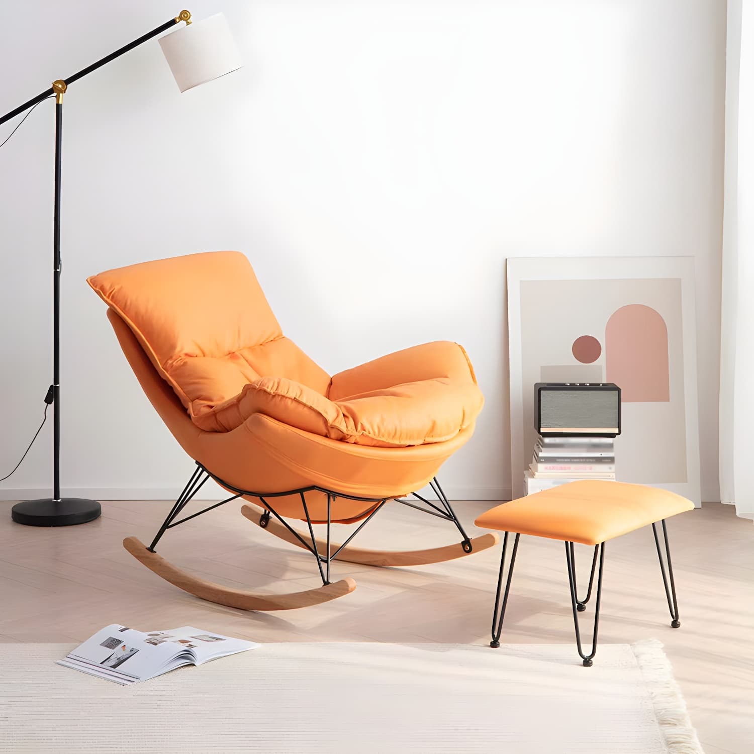 Upholstered Rocking Chair Contemporary Rocker Chair with Ottoman - image 16