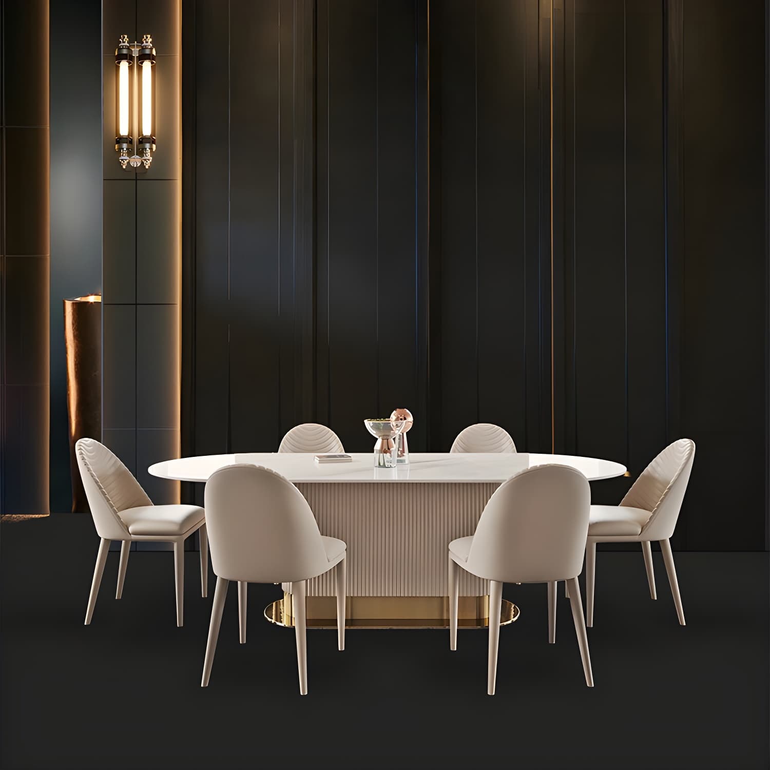 Oval Shape Fixed Kitchen Table Sintered Stone Pedestal Dining Table - image 7