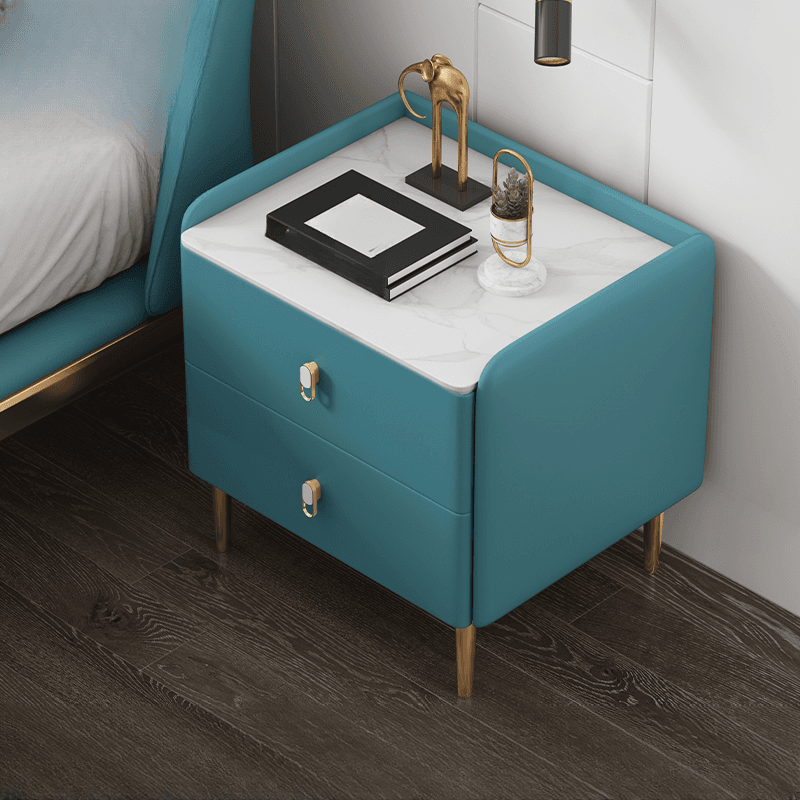 Contemporary Nightstand with 2 Drawers, Pu Leather Countertop, and Leg Support - image 7