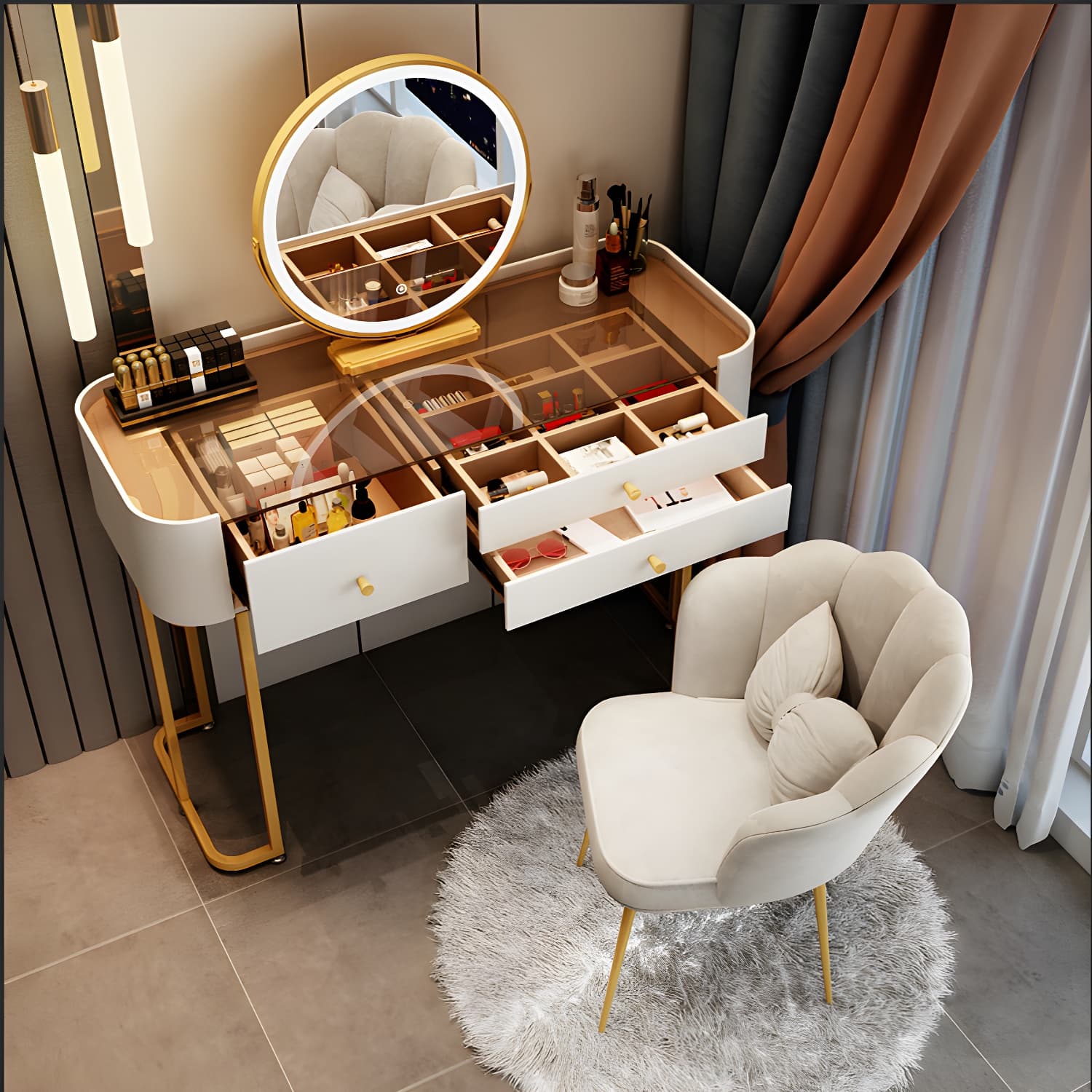 Glam Vanity Dressing Table Bedroom Makeup Vanity Desk with Drawer - image 6