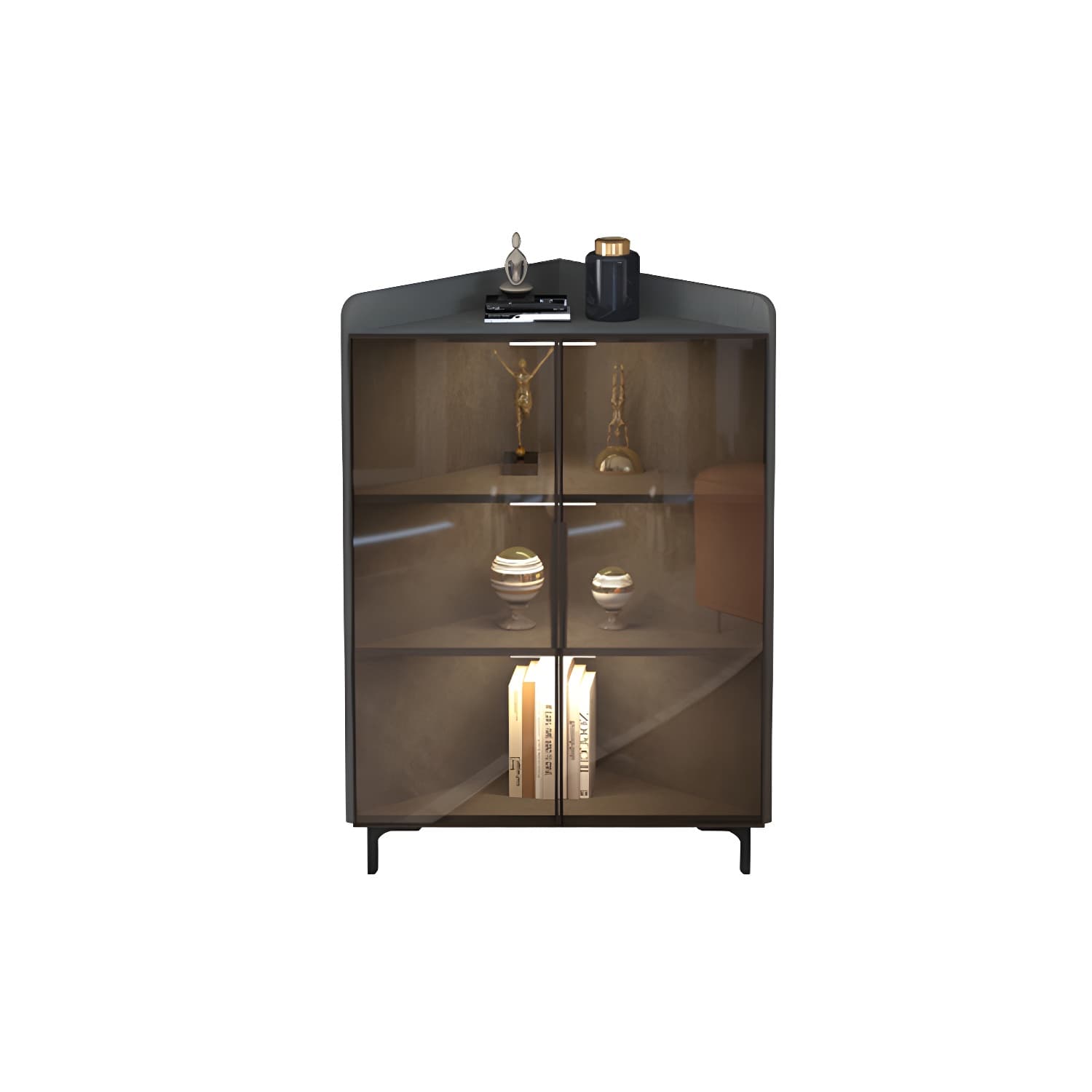 Modern Black Corner Accent. Wood Countertop. Glass Doors. Cabinets included - image 7