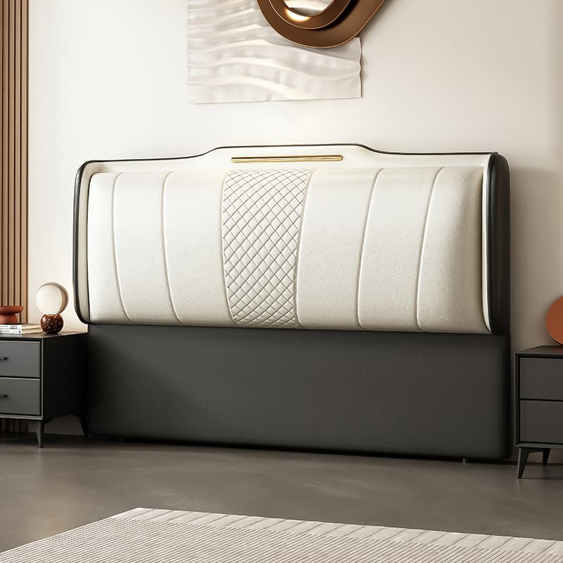 Art Deco Style Panel Headboard in Pine Wood with No Distressing, Rectangle Shape for King/Queen/Full Bed, Featuring Sponge Upholstery and Standard Height