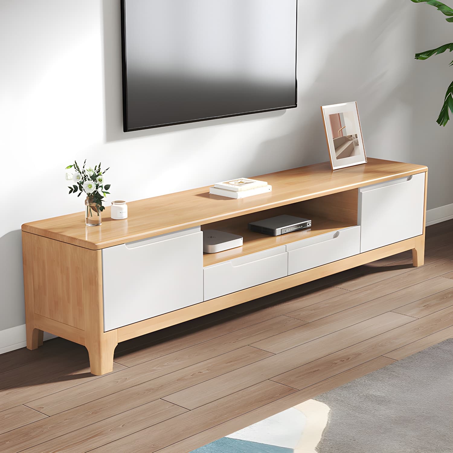 Scandinavian TV Media Stand Solid Wood TV Media Console with Drawers - image 6