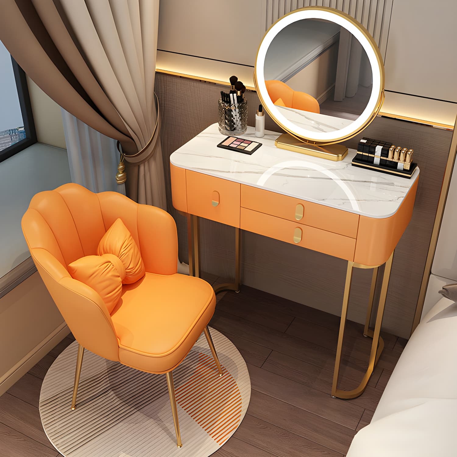 Lighted Mirror Vanity Dressing Table Bedroom Makeup Vanity with Drawer - image 4