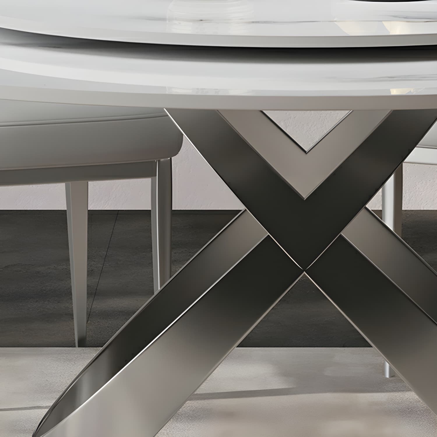Stunning White Stone Round Dining Table with Lazy Susan and Silver Steel Pedestal Base - image 9