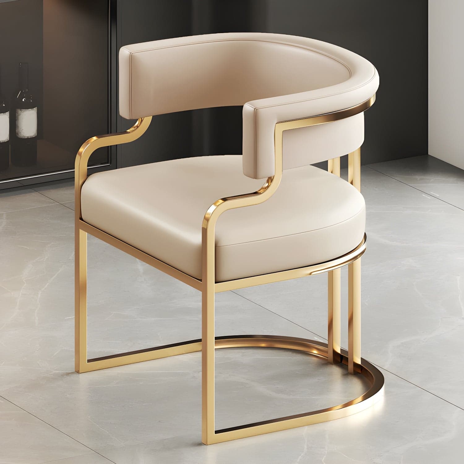 Upholstered Low-Back Arm Chair with Faux Leather and Brass/Gold Legs in Glam Style - image 3