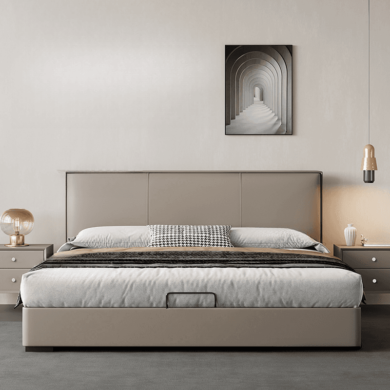 Light Gray Solid Color Storage Included Panel Bed for Bedroom