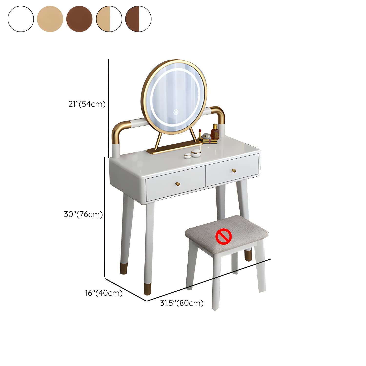 Solid Wood Make-up Vanity With Drawers and Stool for Bedroom - image 21