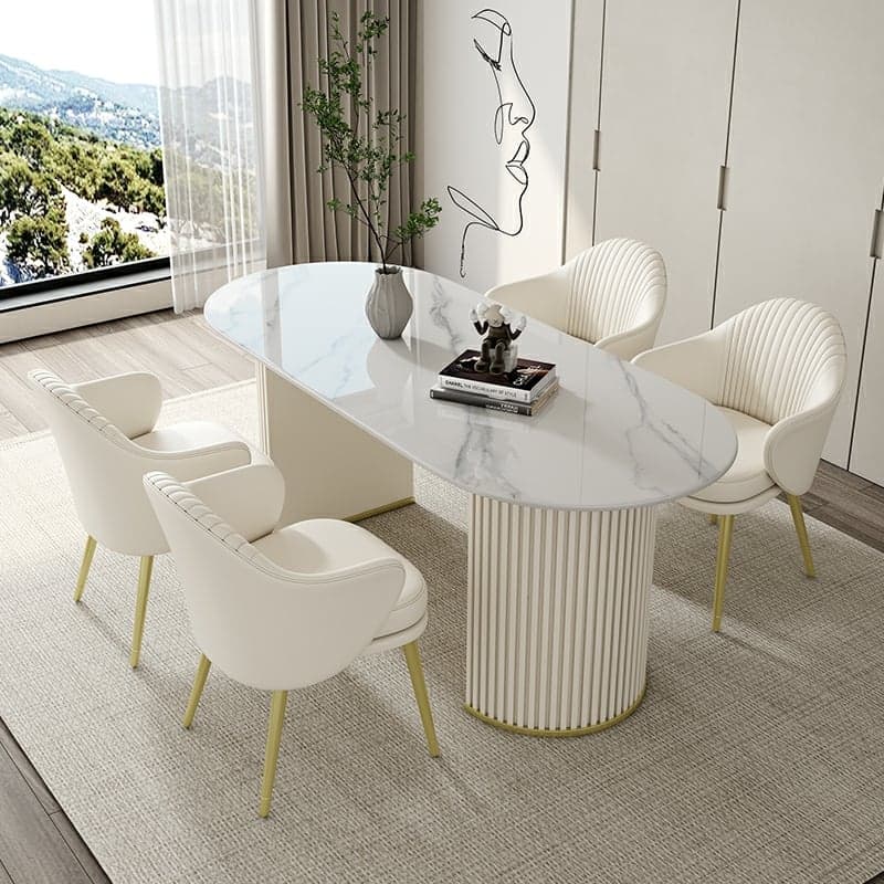 White Stone Top Oval Dining Table with Metal Legs for Dining Room - image 4