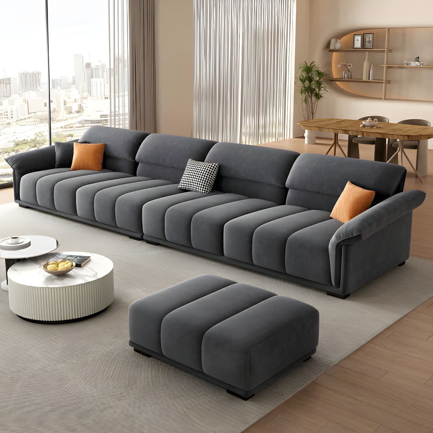 Modern Gray Velvet Sectional Sofa - Flared Arm, Plush Comfort