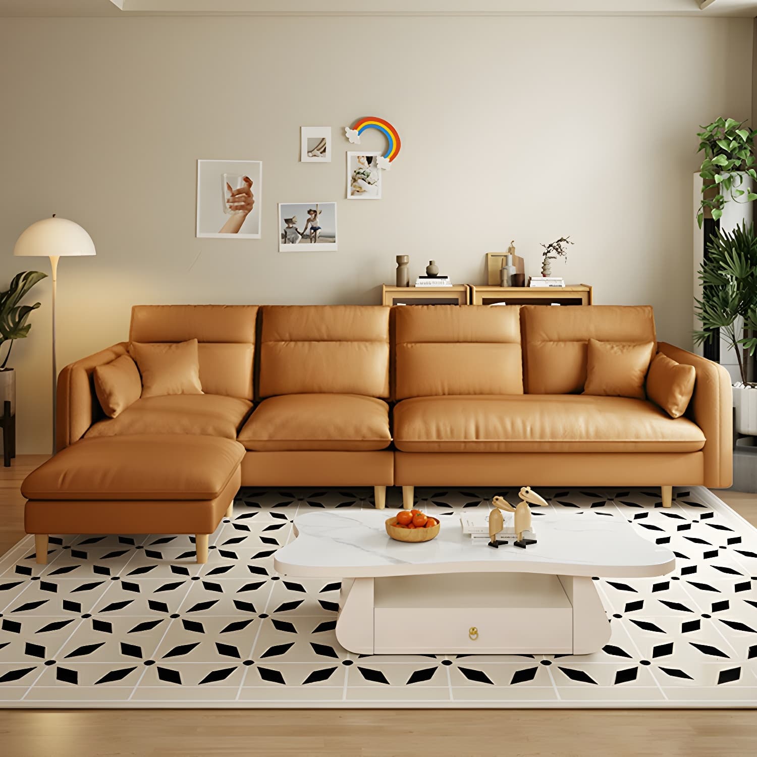 Modern Wood Frame Straight Sectional Sofa Set with Ottoman in Brown, 3 Piece Set - image 20