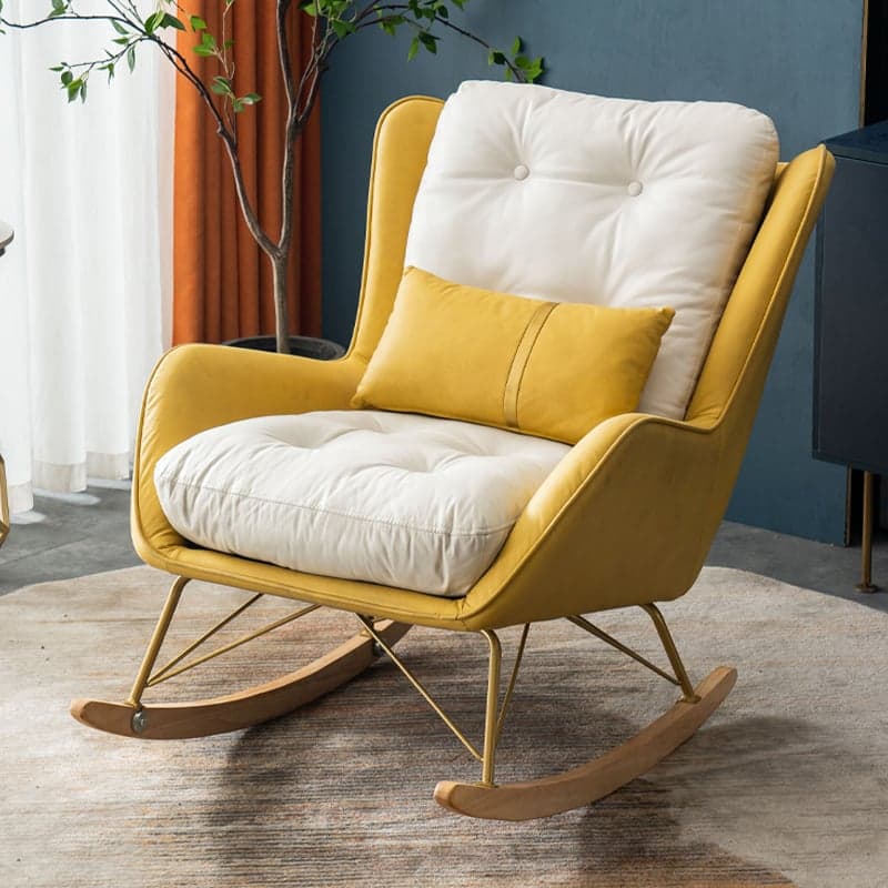 Contemporary Resistant To Dirt Upholstered Rocking Seat with Natural Wood & Metal Base and Recessed Arm - image 10