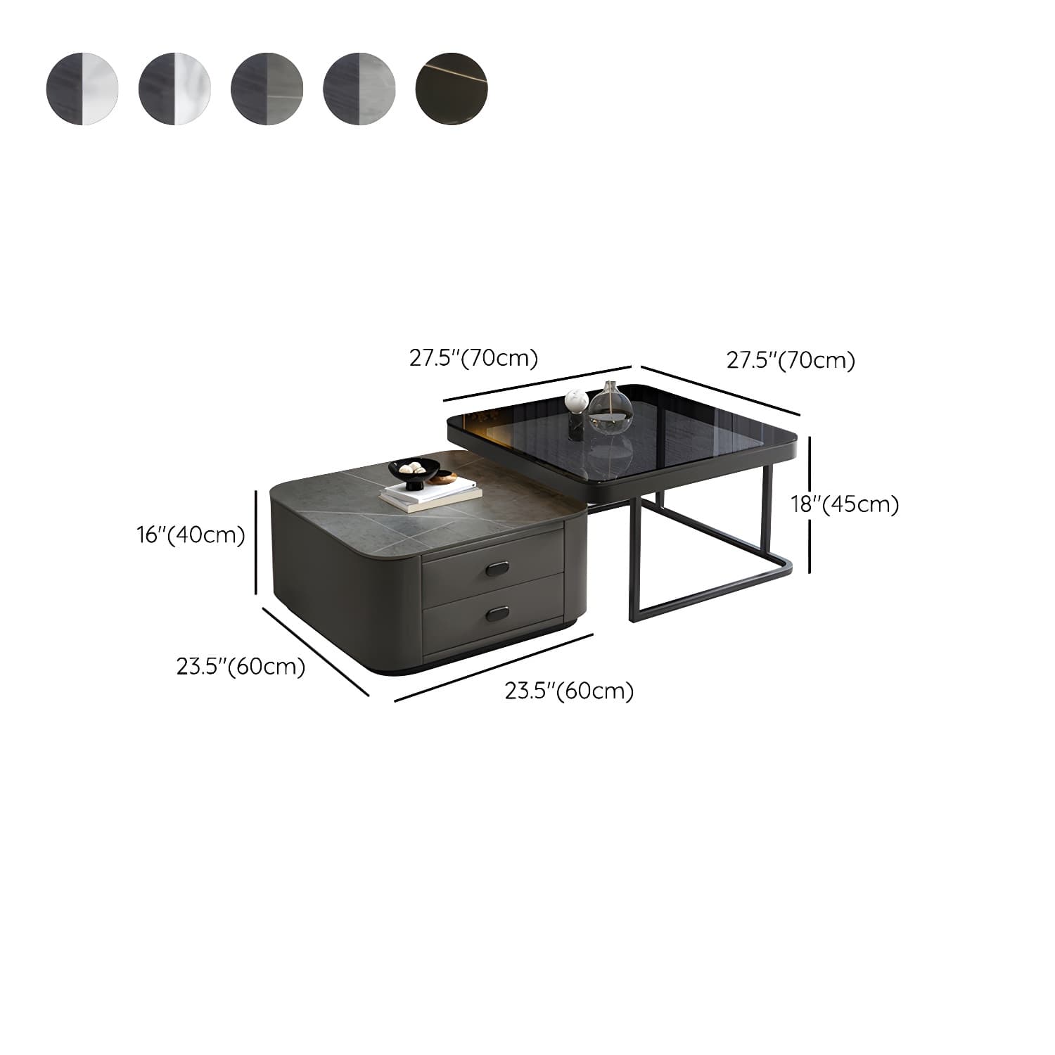 Square Coffee Table Glass Top 2 Nesting Coffee Table Set with Storage - image 22