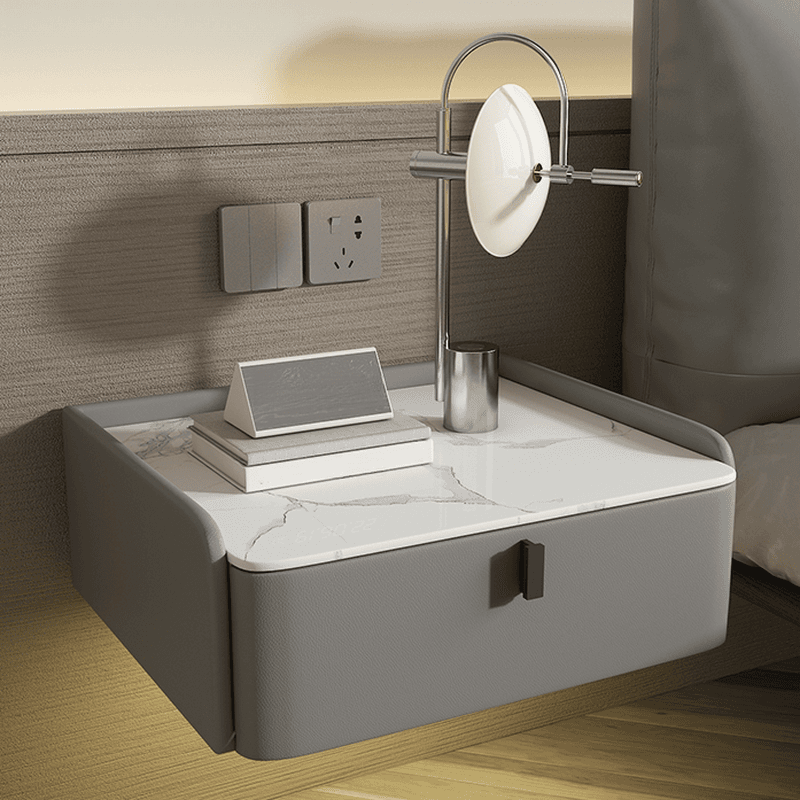 Organic Modern Bedside Cabinet Nightstand with 1 Drawer, Stone Countertop, and Hanging Shelf - image 12