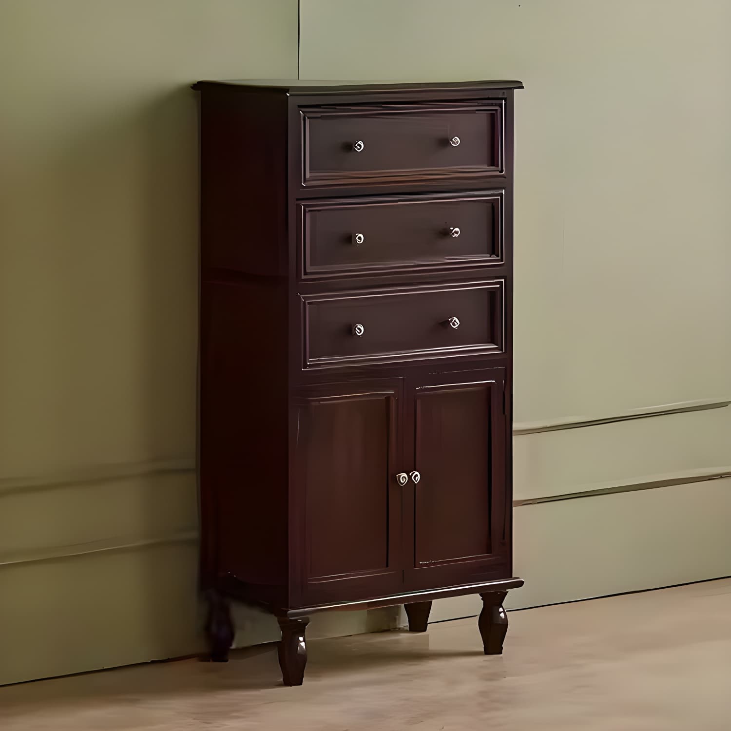 Mid-Century Modern Rectangular Wood Accent Cabinet with 1 Cabinet and Drawers