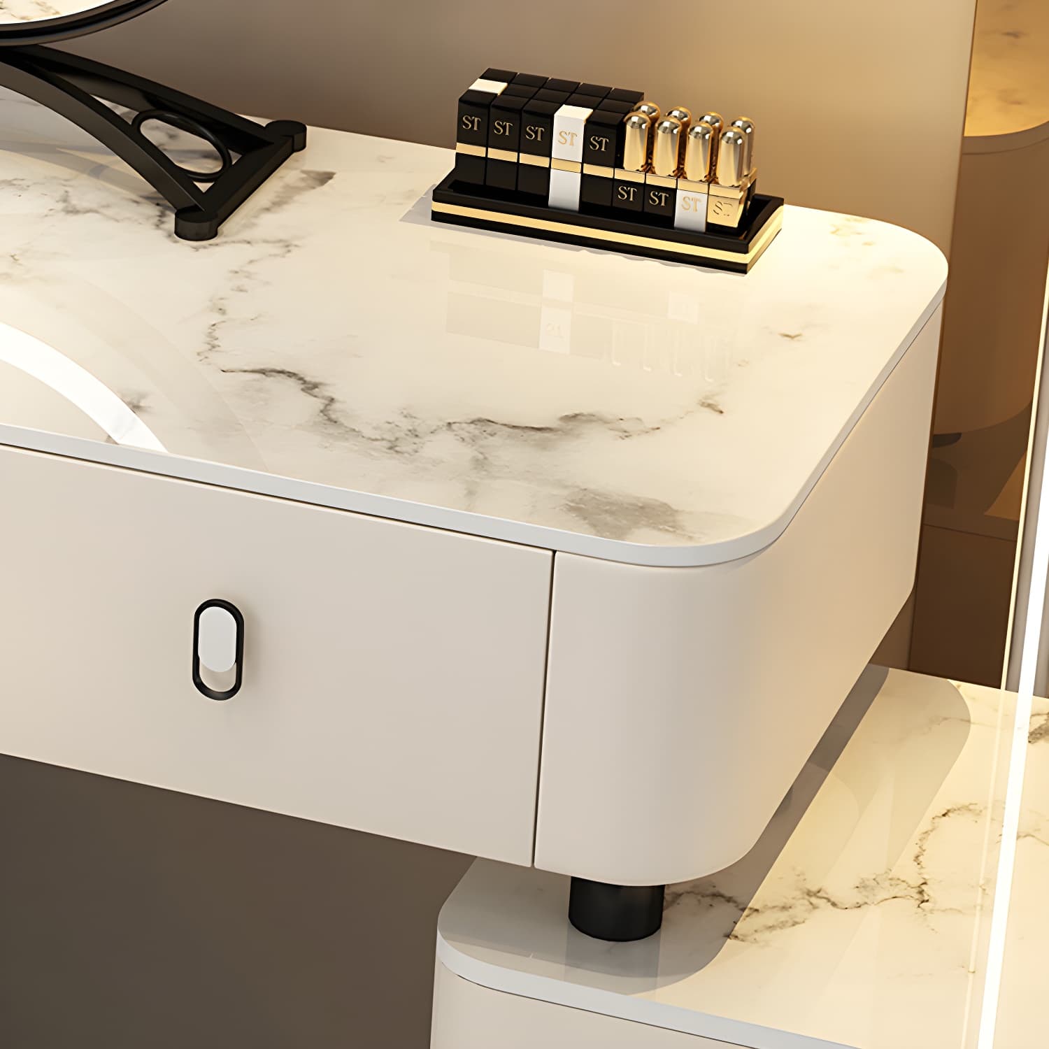 Solid Wood Vanity with 6 Storage Drawers Makeup Vanity Desk with Stool and Mirror - image 12