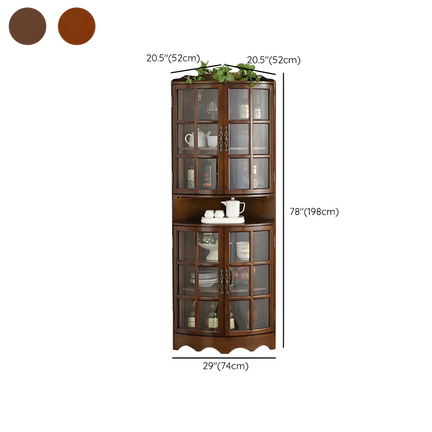 Mid-Century Modern Corner Accent Cabinet with Brown Wood Countertop, Glass Door & Cabinet Storage - image 16
