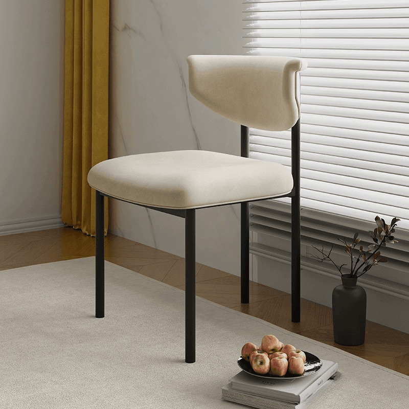 Scandinavian Style 1-Piece Side Chair Set with Upholstered Seats, Ink/Ivory Metal Legs, and Low Back