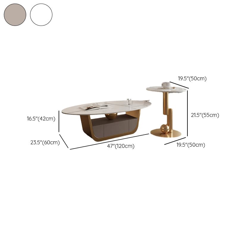 Glamorous Oblong Stone Coffee Table with Abstract Base, Scratch-proof and Drawer for Small Spaces - image 19