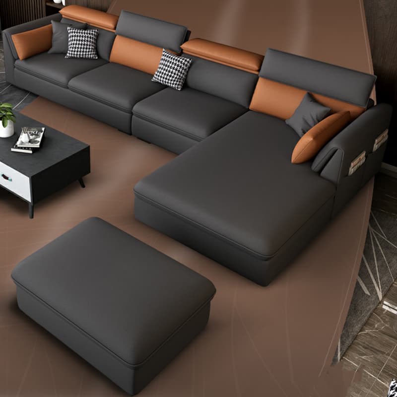 Gray Tech Cloth Large Over 109 in Pine Wood Non-Tufted Pocket Storage Gray Sectionals