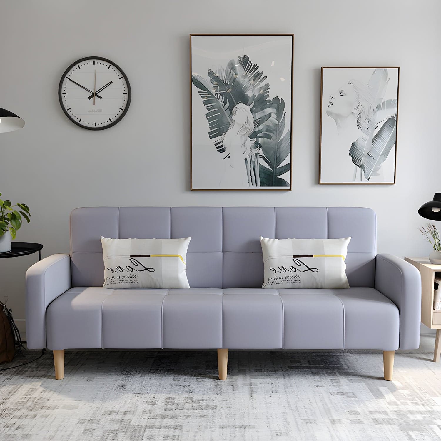 Living Room Linen Chesterfield Sofa with Wooden Legs Square Arm Loveseat - image 6