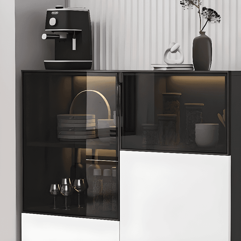 Simplistic Manufactured Wood Narrow/Standard Server/Sideboard with Cupboard, Five Internal Shelves/Six Internal Shelves, Pantry Hutch, Glass Doors - image 5
