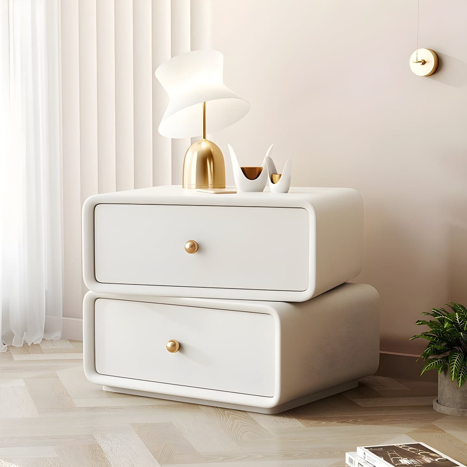 Modern Wood Nightstand with 2 Drawers - Faux Leather Countertop - Small and Stylish - image 9
