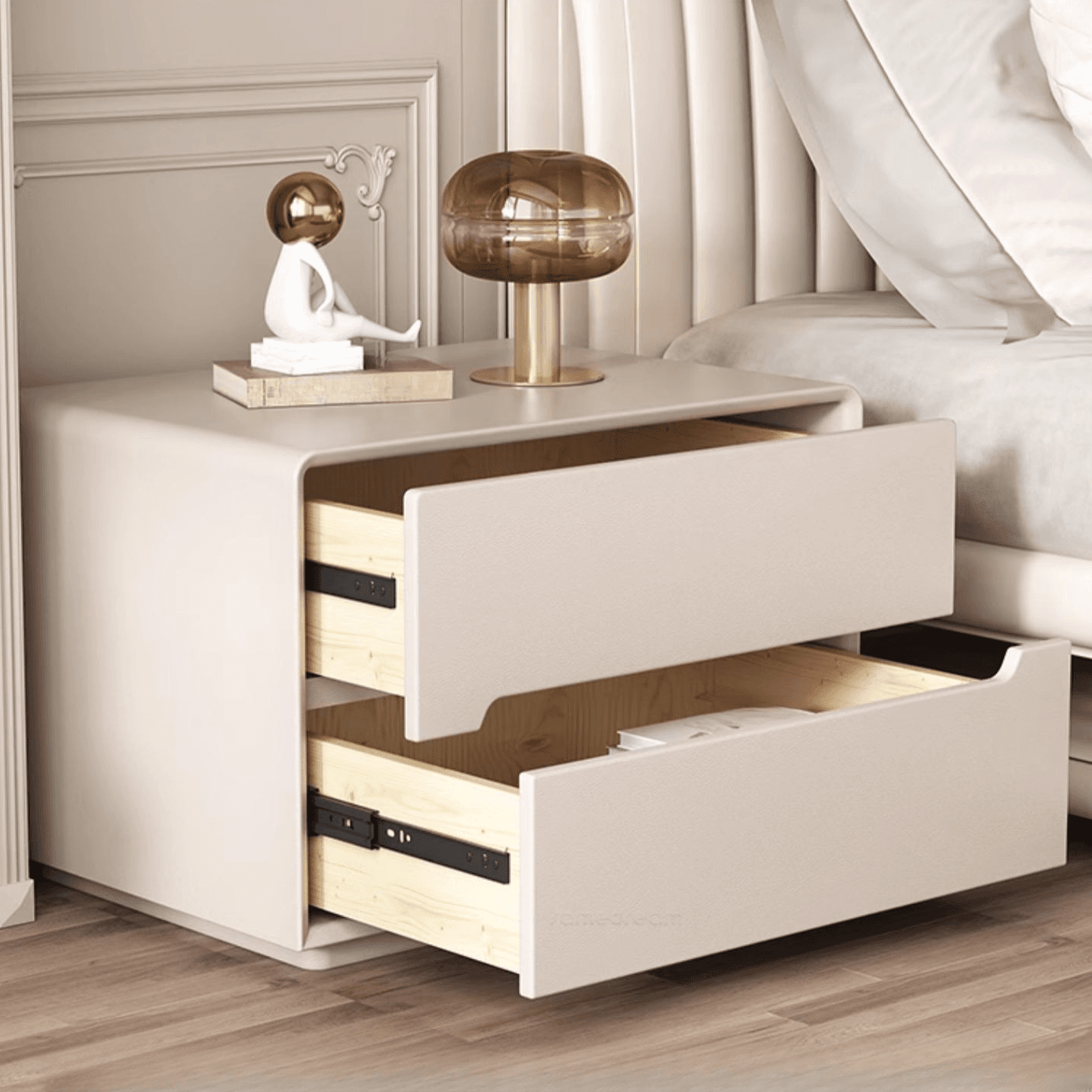 Trendy Drawer Storage Bedside Table with 2 Drawers and Vinyl Leather Countertop - image 9