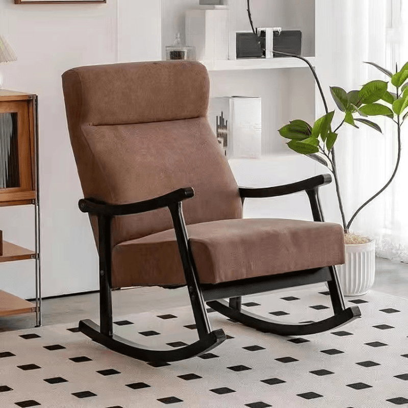 Modern Simple Style Wood Rocking Chair Couch with Cushioned Track Arm