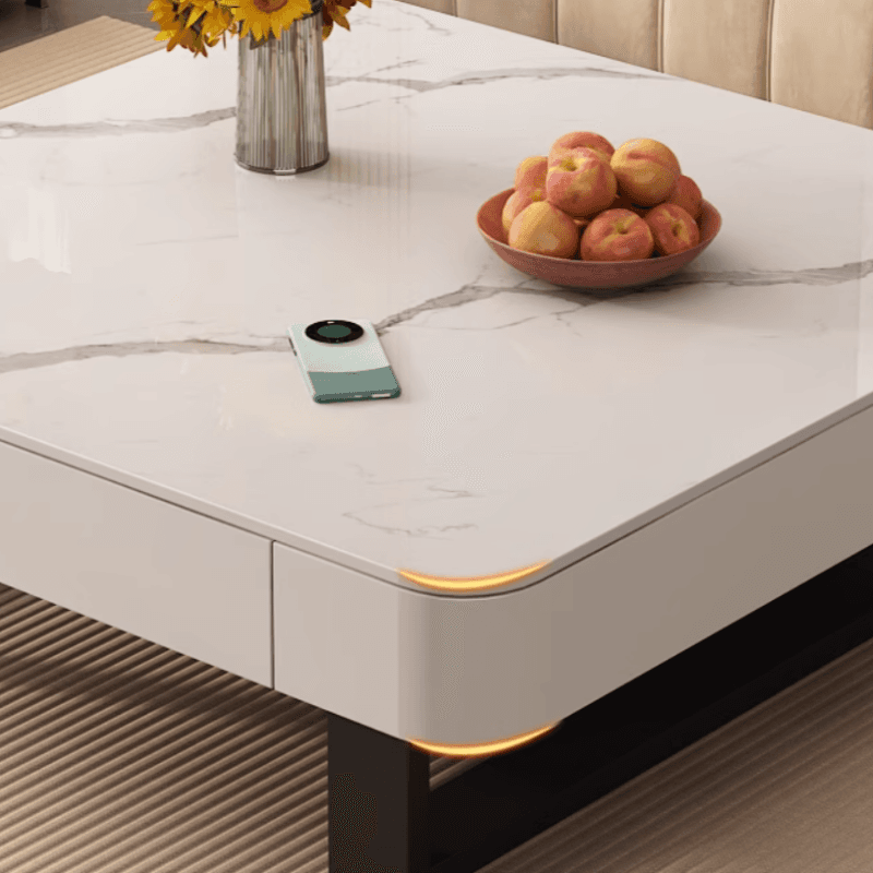 Funky Single Rock Side Table with Toboggan Base, Gray/White Square Top, and 1 Drawer - image 8
