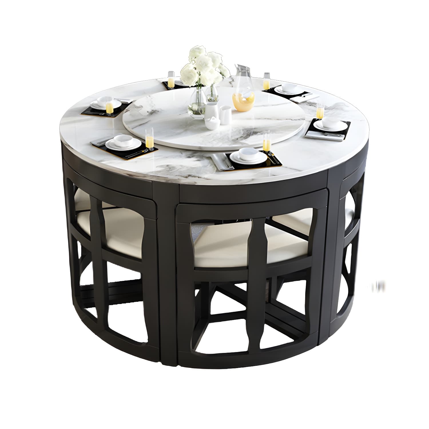 7-Piece Modern Wood Dining Set with Trestle Base and Upholstered Chairs in White - Seats 6 - image 14