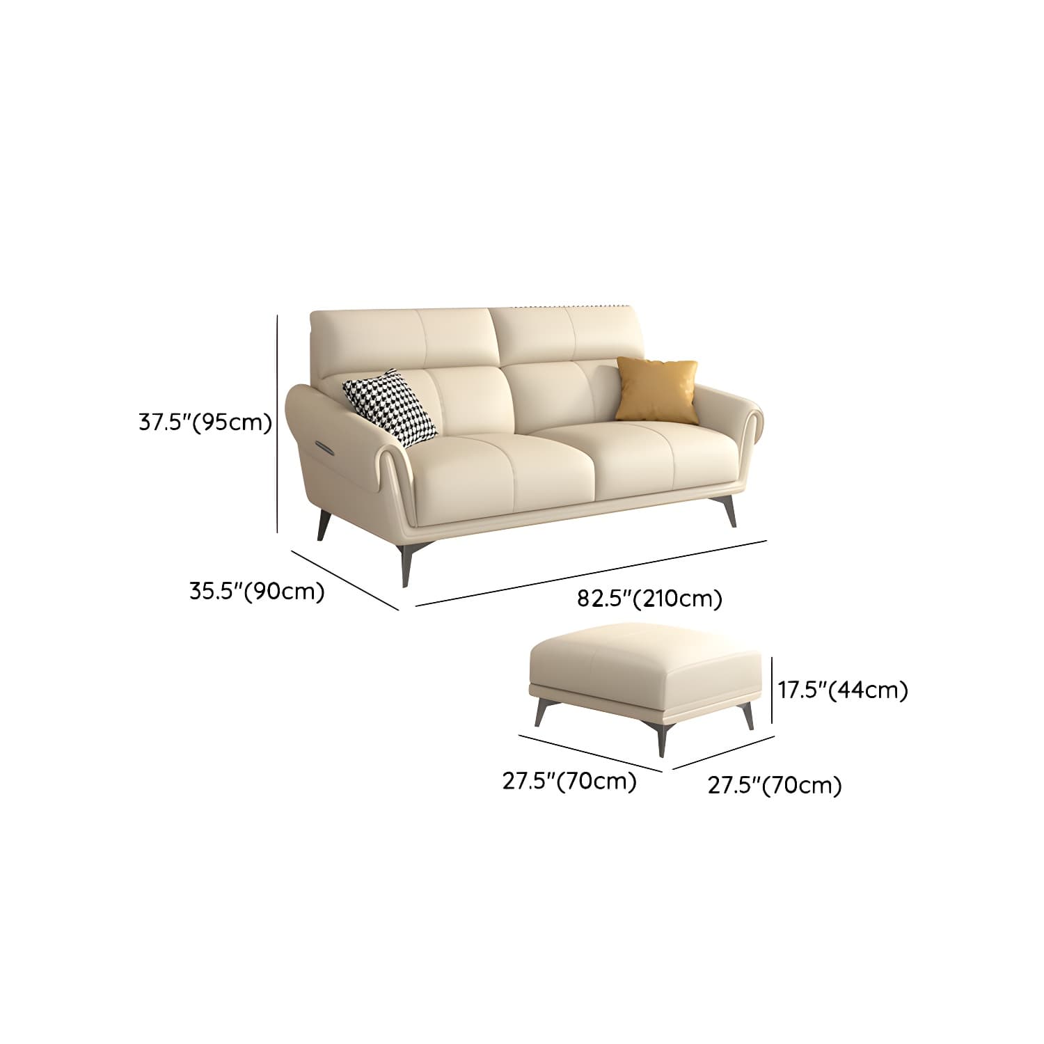 Faux Leather Flared Arm Sofa in Beige of 37.4" H with Cushions - image 19